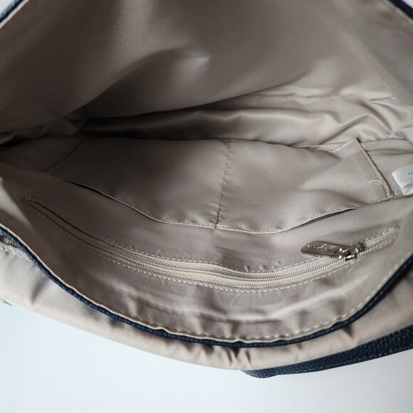 Studio Thirty-One Classic Body Handbag Blue Faux Leather Flap Canvas Striped - Picture 7 of 9